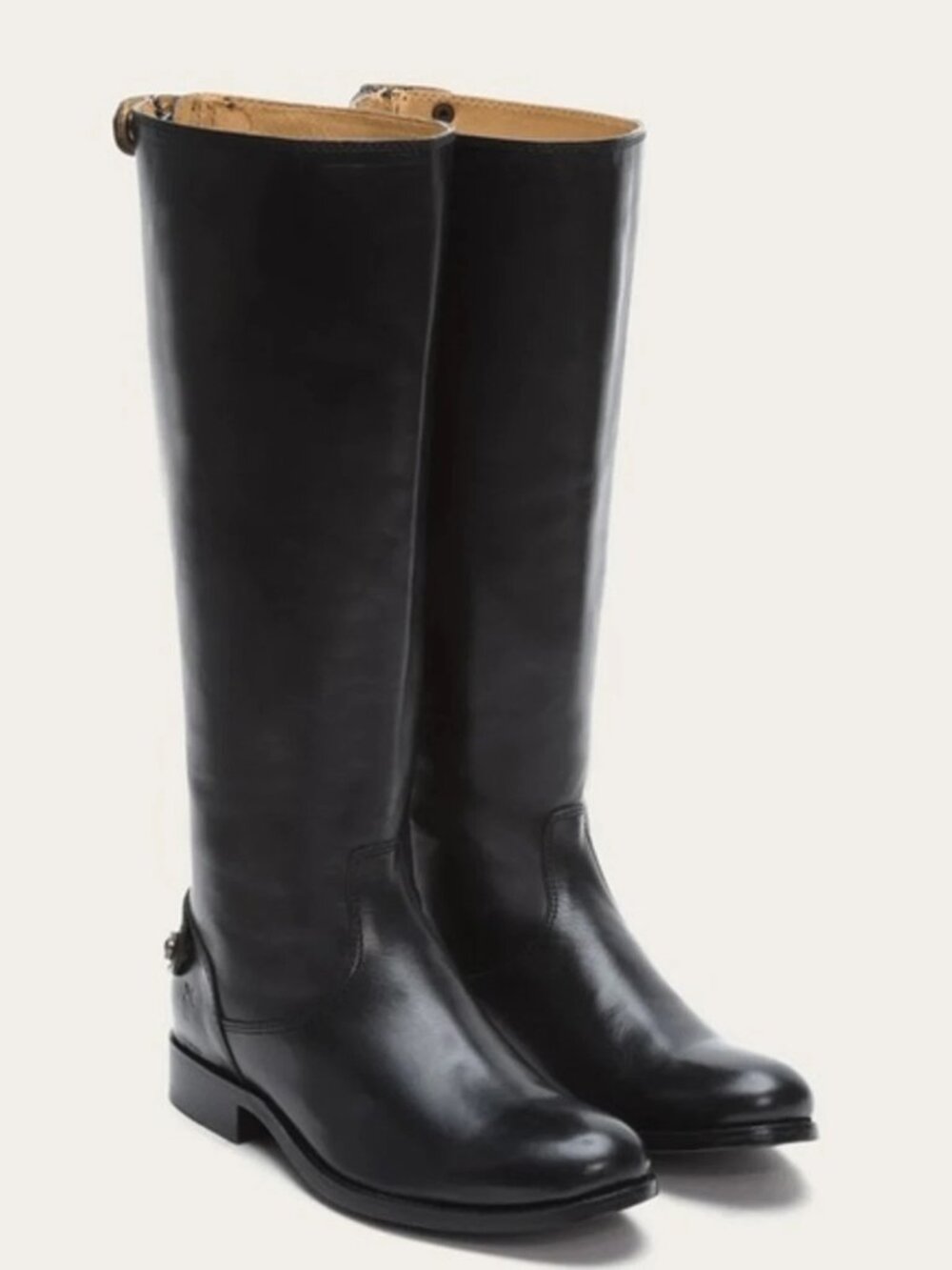 FRYE Melissa Button Back Zip Black Leather Tall Riding Boots Sz 8